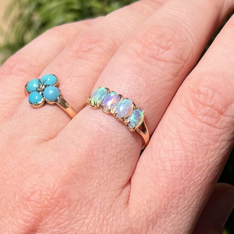 Created Opal and Silver Ring with Heart Details